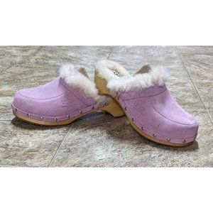 UGG Australia Kalie Sherpa Lined Studded Wooden Clogs Womens 7 Lilac Suede